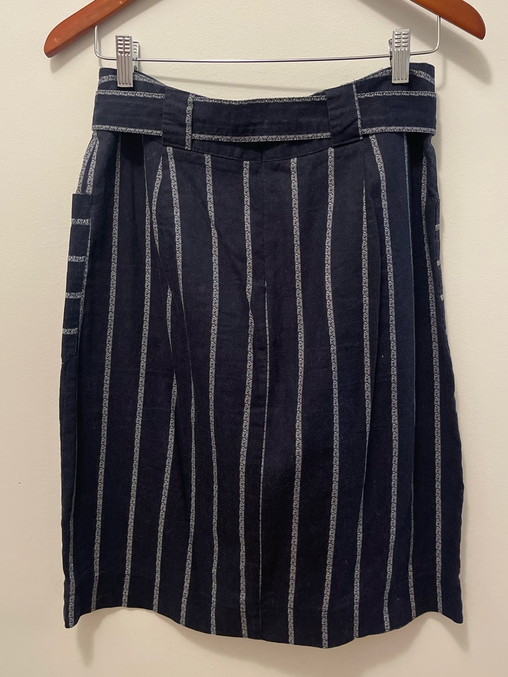 Paraphrase Navy and White Vertical-Stripe Tie-Waist A-Line Skirt - Picture 6 of 9